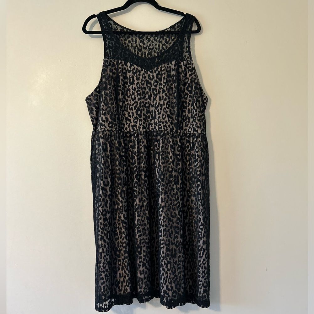 Lane Bryant Black Lace Cheetah Illusion Mini Dress Size 22 Sleeveless Babydoll